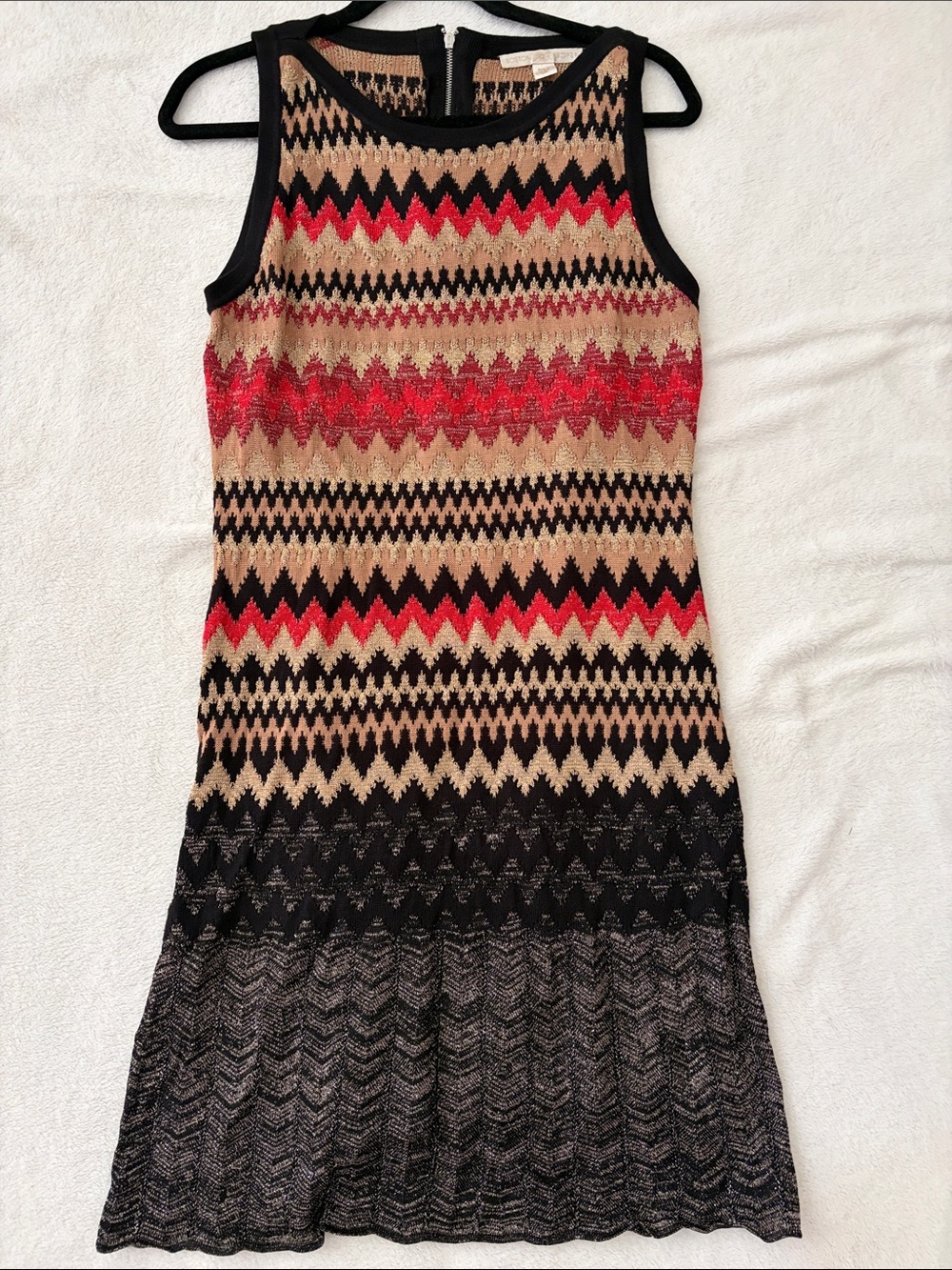 Boston Proper Zig Zag Sleeveless Knit Dress & Matching Fur Collar Sweater Jacket